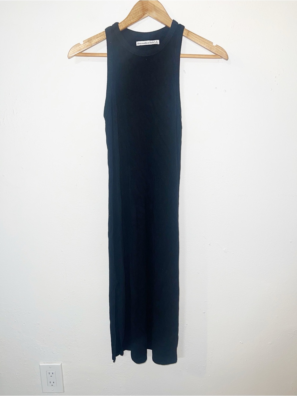 Abercrombie & Fitch Black Ribbed Sleeveless Maxi Dress with Double Slit